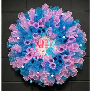Happy Easter Wreath Handmade Deco Mesh Large 24 Inch